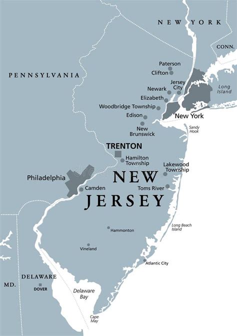 Nueva Jersey Nj Mapa Político Estado Jardín Ilustración del Vector