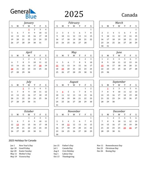 2025 Canada Calendar With Holidays