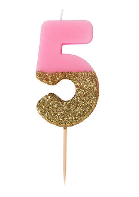 5th Birthday Cake Candle In Pink And Gold Glitterfivenumber Etsy Uk