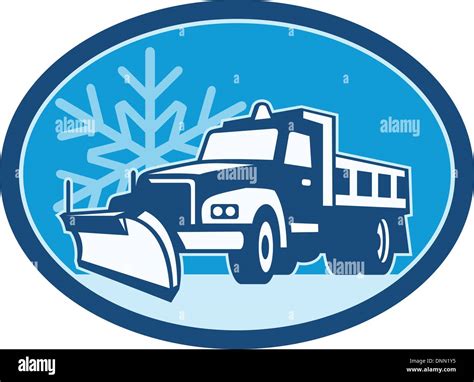 Illustration Of A Snow Plow Truck Plowing With Winter Snow Flakes In