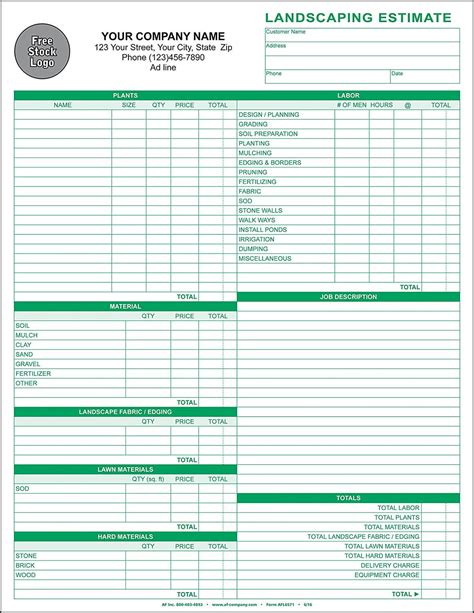 Free Landscaping Estimate Template Excel