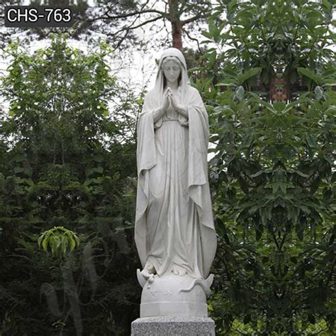 Life Size White Marble Blessed Mother Mary Statue For Outside Decor Chs