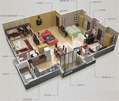 Ground Floor 3bhk House Plan 3d House Plan