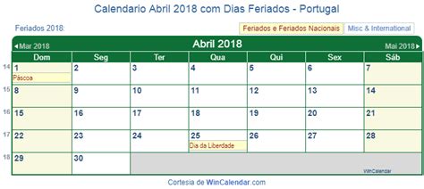 Calendário Abril 2018 Para Imprimir Portugal