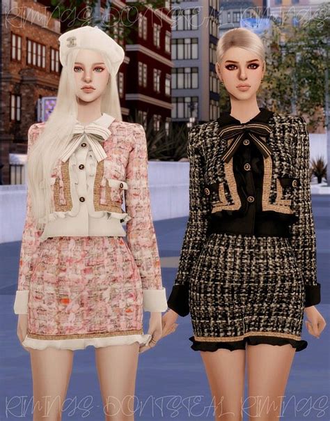 Ribbon Frill Tweed Twopiece From Rimings • Sims 4 Downloads Sims 4