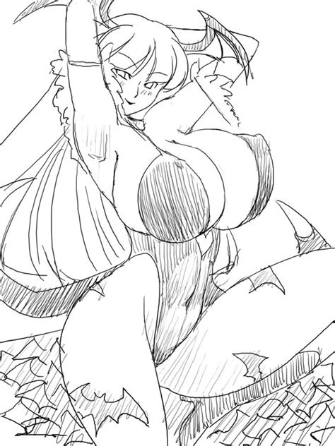 1girl Breasts Capcom Demon Girl Kawanuma Uotsuri Large Breasts Monochrome Morrigan Aensland