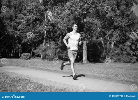 His Best Speed Man Jogger Run In Park Sunny Day Nature Background