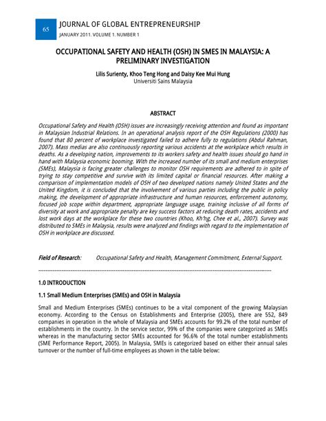 Apart from these issues, the malaysian public health sector is by no means of inferior quality. (PDF) OCCUPATIONAL SAFETY AND HEALTH (OSH) IN SMES IN ...