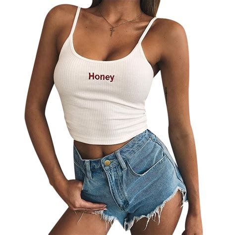 Honey Letter 2018 Summer Sexy Crop Tops Women Knitted Tank Top Cropped