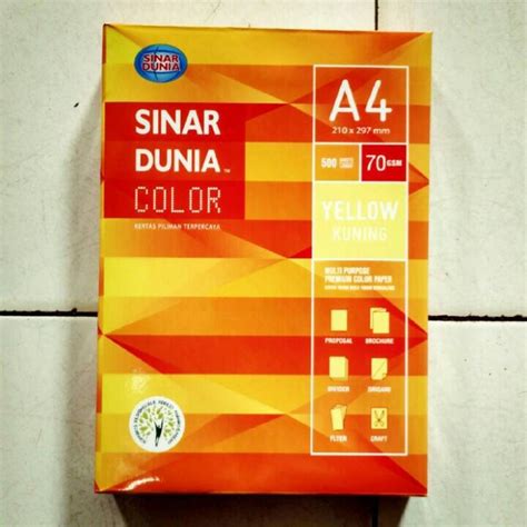 Kertas minyak warna memiliki ukuran 99 x 75 cm dengan berbagai warna seperti merah, kuning, hijau, biru, putih dll. Jual Sinar Dunia Kertas HVS Yellow - Warna Kuning A4 70 ...