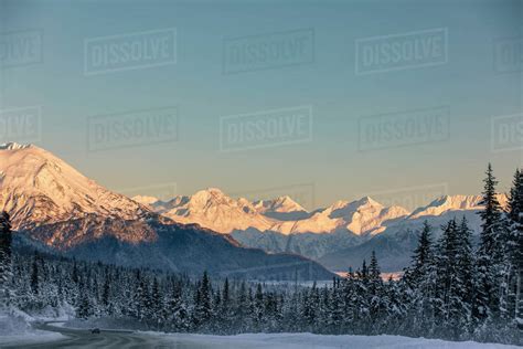 Sunset On Chugach Mountains And Turnagain Arm In Winter Southcentral
