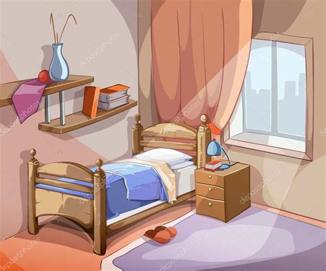 Interior del dormitorio en estilo de dibujos animados Ilustración vectorial