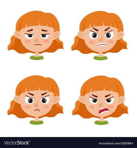 Little Red Haired Girl Angry Face Expression Vector Image