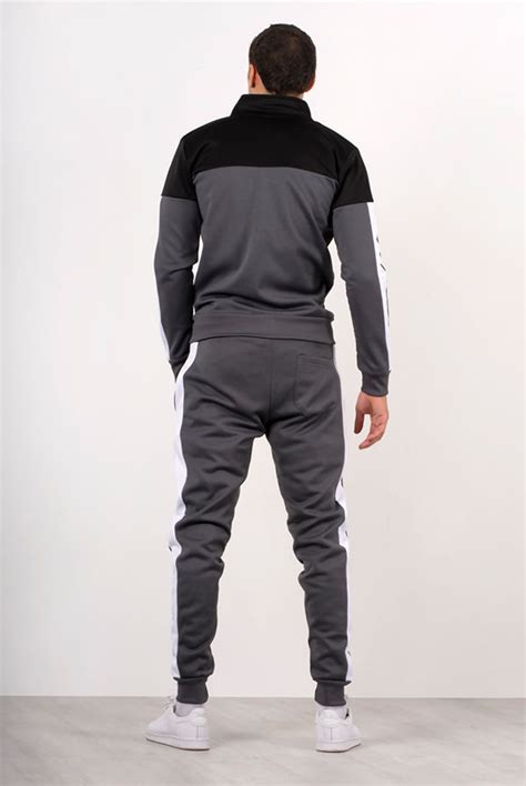 Wholesale Grey With Black Panel Funnel Skinny Tracksuit J5 Fashion