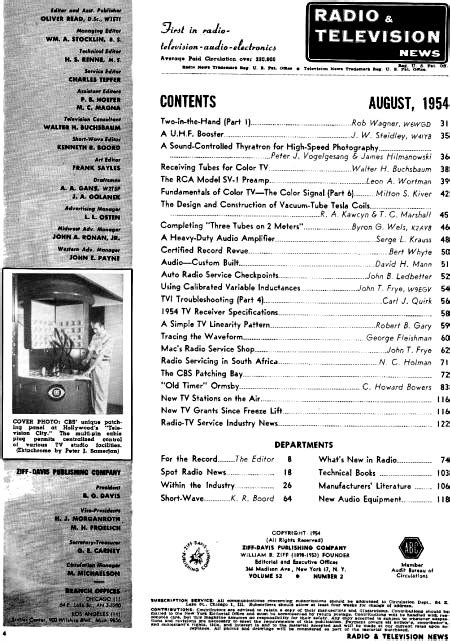 August 1954 Radio And Television News Table Of Contents Rf Cafe