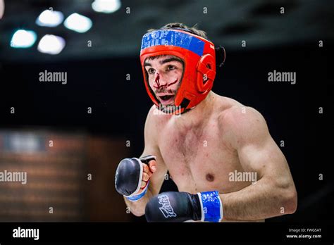 Fighter Boxing Bloody Face During A Fight In Ring Stock Photo Alamy