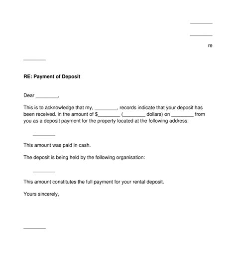Letter Confirming Receipt Of Deposit Sample Template