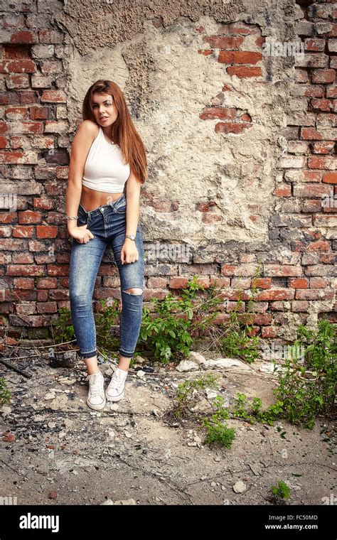Woman In Jeans Stock Photo Alamy