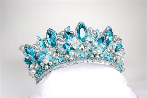 Wedding Blue Crown Prom Party Tiara Turquoise Bridal Diadem Etsy Uk