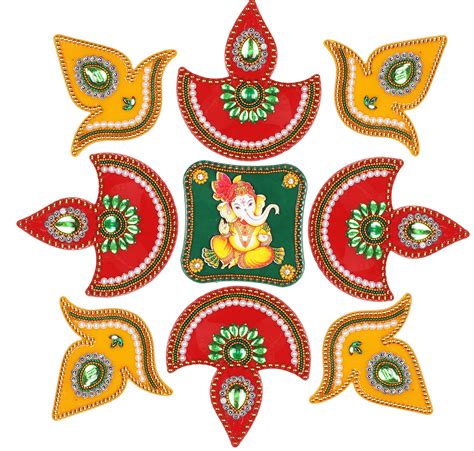Buy Multicolor Ganesha Diya Acrylic Diwali Rangoli Stickers For Pooja