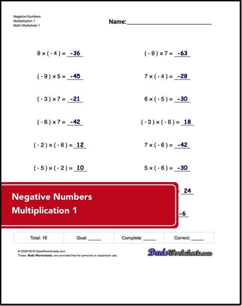 The Negative Numbers Worksheet Is Shown