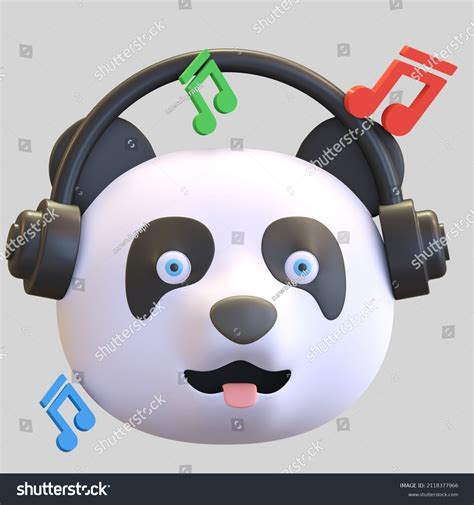 Panda Listening Music Emoticon Cartoon 3d Stok İllüstrasyon 2118377966