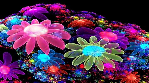 Colorful Flower Wallpaper 3d Best Hd Wallpapers Neon Flowers Flower Art Fractal Art