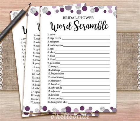 Word Scramble Game Printable Purple Plum Bridal By Ohellobride Polka