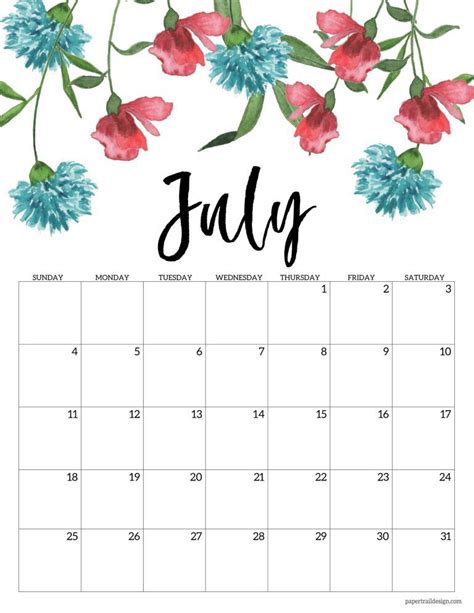 Download and print your favorite today! Free Printable 2021 Floral Calendar | Paper Trail Design in 2020 | Calendar printables, Monthly ...