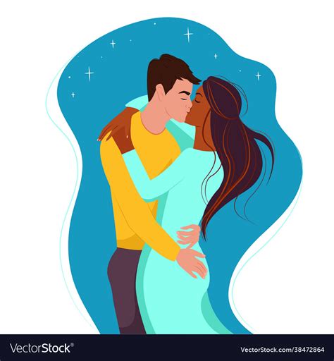 multiracial couple white guy kisses a black girl vector image