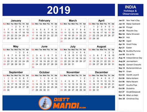 Hp Government Holidays Calendar 2019 Mandi Himachal Pradesh