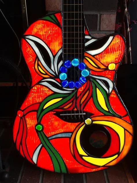 Stained Glass Guitar Etsy Making Stained Glass Stained Glass Lamps Stained Glass Panels