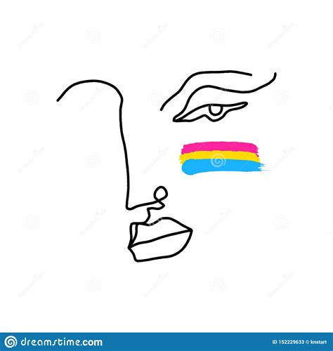 Hand Drawing Face Portrait Line Art In Cubism Style With Pansexual Lgbt Flag Lesbian Gay