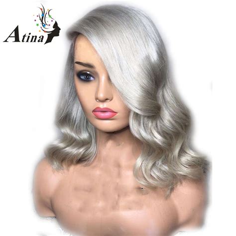 Grey Color Lace Front Human Hair Wigs 130 Density Brazilian Remy Hair