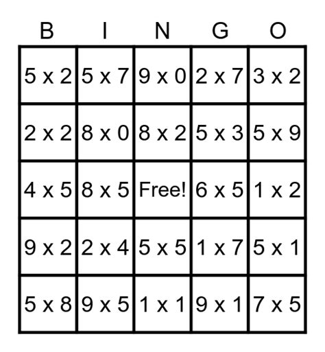 Multiplication And Division Bingo Card