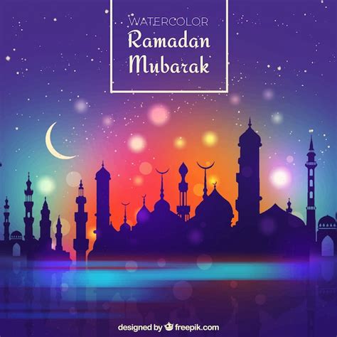 Ramadan Background With Mosque Silhouette And Gradient Sky Vector