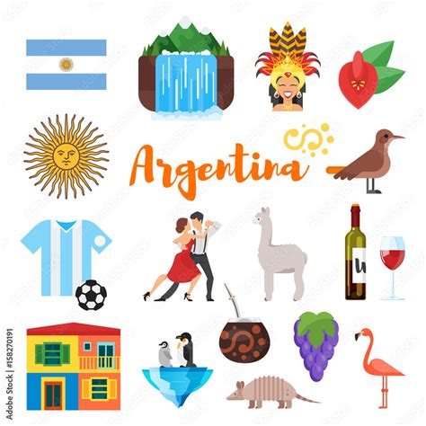 Vector Flat Style Set Of Argentina National Cultural Symbols Stock