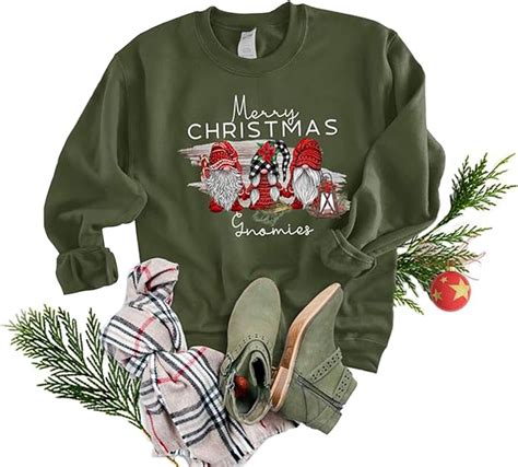 women merry christmas gnomes sweatshirt funny tree red santa graphic