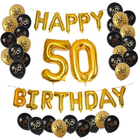Zljq Happy 50th Birthday Balloons Set 33 Pcs Fiftieth Birthday Kit Foil