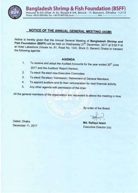 Notice Of The Annual General Meeting Agm Bsff