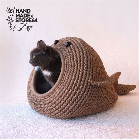 Available for special order, this basket is hand knitted & felted. Pattern Crochet cat bed cat cave PDF tutorial with photo ...