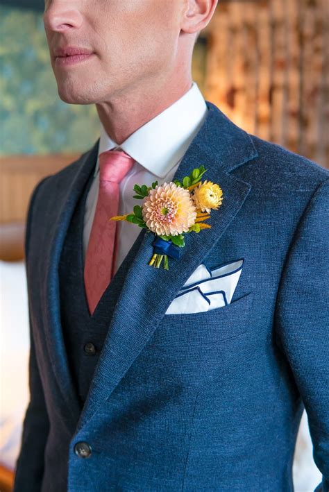 Dahlia Boutonniere Boutonniere Grey Suit Pink Tie Groom Style