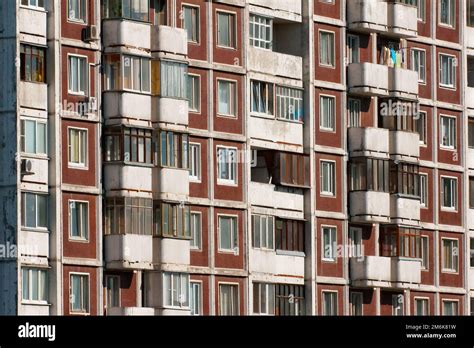 Modern Apartment Building Front View Divercity Of Windows Stock Photo