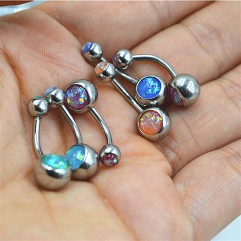 Starbeauty 1pc Steel Fake Opal Piercing Ombligo Navel Earrings Belly Button Rings 14g Piercing
