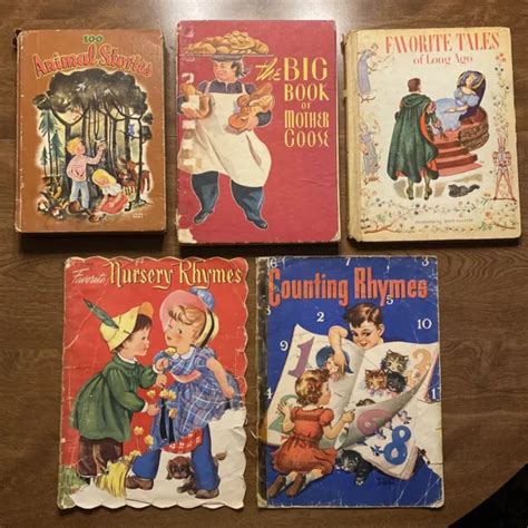 5 Vintage 1940s Childrens Books Stories Animals Mother Goose Rhymes