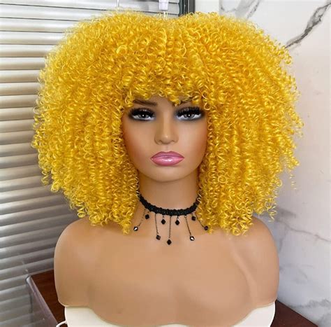 Short Curly Afro Wig With Bangs Kinky Curly Hair Wig For Black Women Synthetic Full Wigs