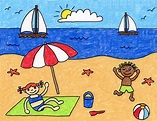 Easy How to Draw a Beach Tutorial and Beach Coloring Page · Art ...