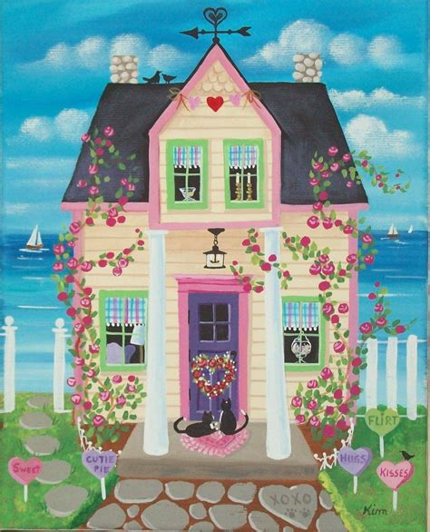 Candy Hearts Cottage Folk Art Print Etsy Art Fantaisiste Affiche