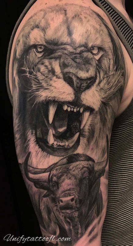 Unify Tattoo Company Tattoos Body Part Arm Sleeve Lion And Bull