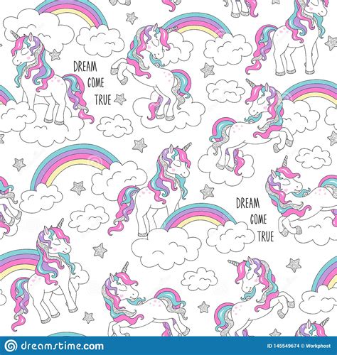 Unicorn Pattern And Rainbow Trendy Seamless Vector